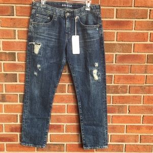 New! Big Star Billie Boyfriend Distressed Patch  Crop Jeans size 27